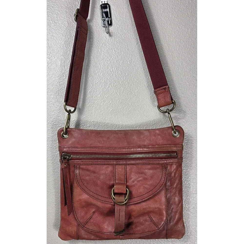 Fossil Brown Leather Crossbody Bag Organizer Pocket Zip Top Purse‎